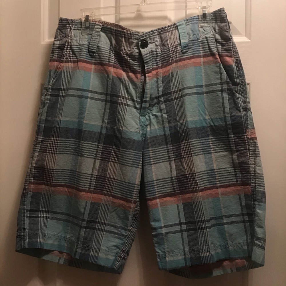 Red Camel Plaid Print Shorts